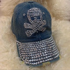 Crystal Skull Denim Baseball Cap - Blue